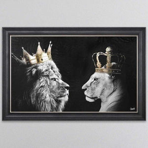 Lion and Lioness hand embelished  framed art swarovski crystal