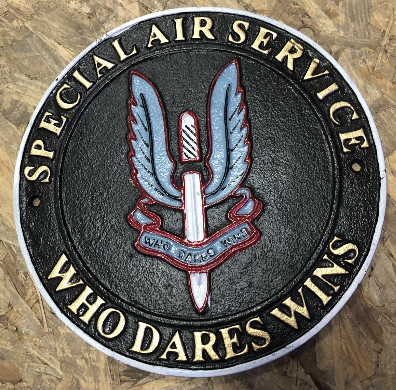 SAS Special Air Services Who Dares Wins Military  HM Armed Forces Hand Painted Solid Cast Iron Wall Sign Plaque