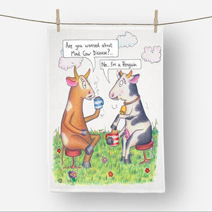 Funny mad cows tea-towel