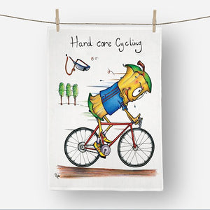 Funny apple core cycling tea towel