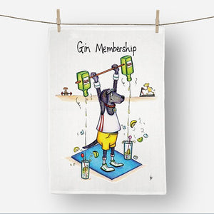 Funny Gin Dog tea-towel