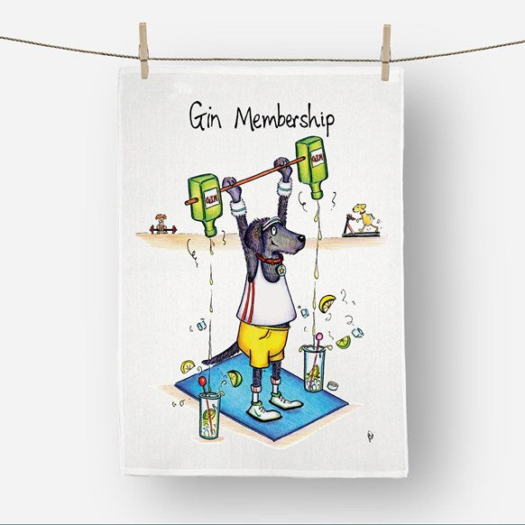 funny Gin membership dog tea towel