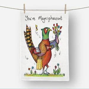 Funny Magni-pheasant tea towel