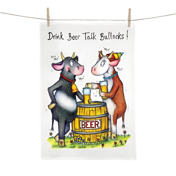 Funny Beer & cows tea-towel