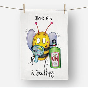 Funny Gin & Bee happy tea towel