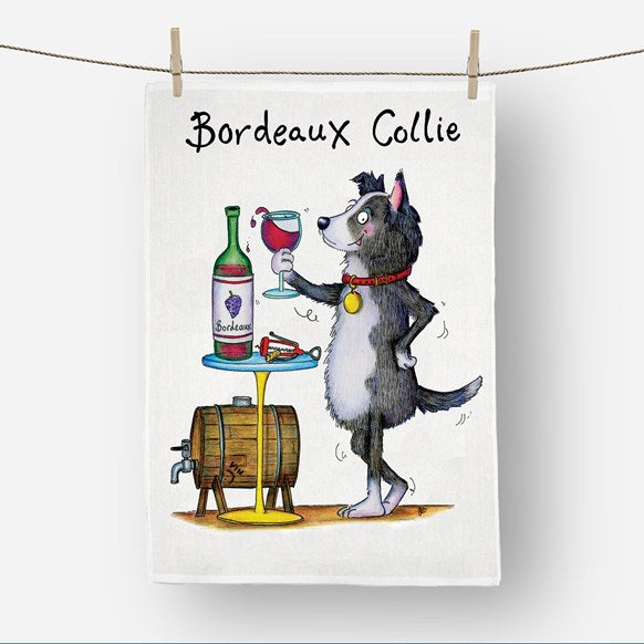 Funny Bordeaux collie tea towel