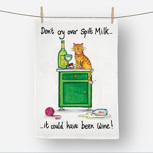Funny cat spilt milk tea towel
