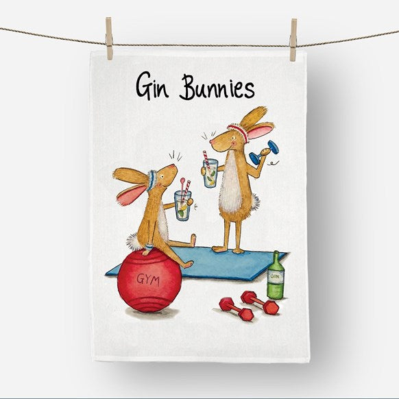 Funny Gin Bunnies Tea towel