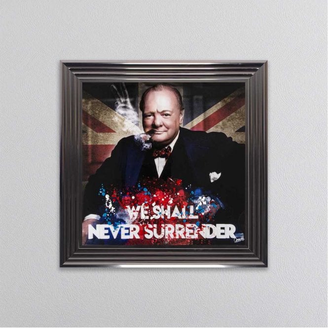 Winston Churchill Framed Liquid Art Picture never surrender
