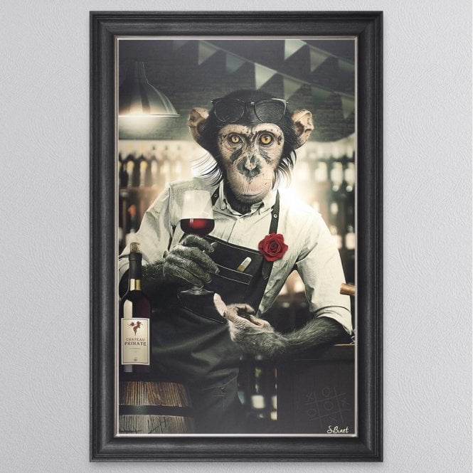 Red Wine Barman Monkey Sylvain Binet framed art