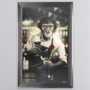 Red Wine Barman Monkey Sylvain Binet framed art