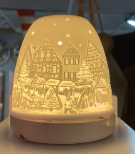 Christmas Market Ceramic Tea Light Dome Candle Igloo with wooden base
